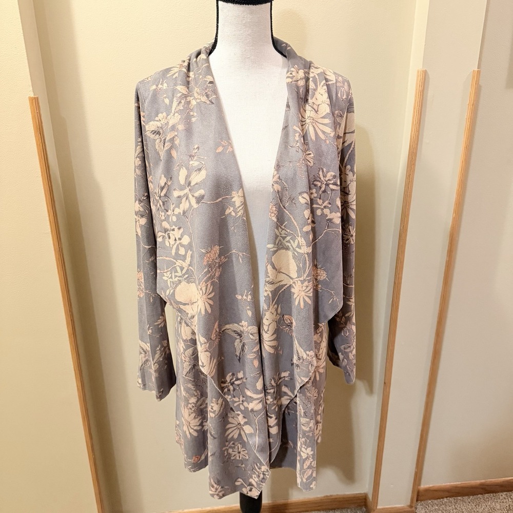 Soft Surroundings Draped Shape Faux Suede Jacket 1X Plus Size Botanical floral